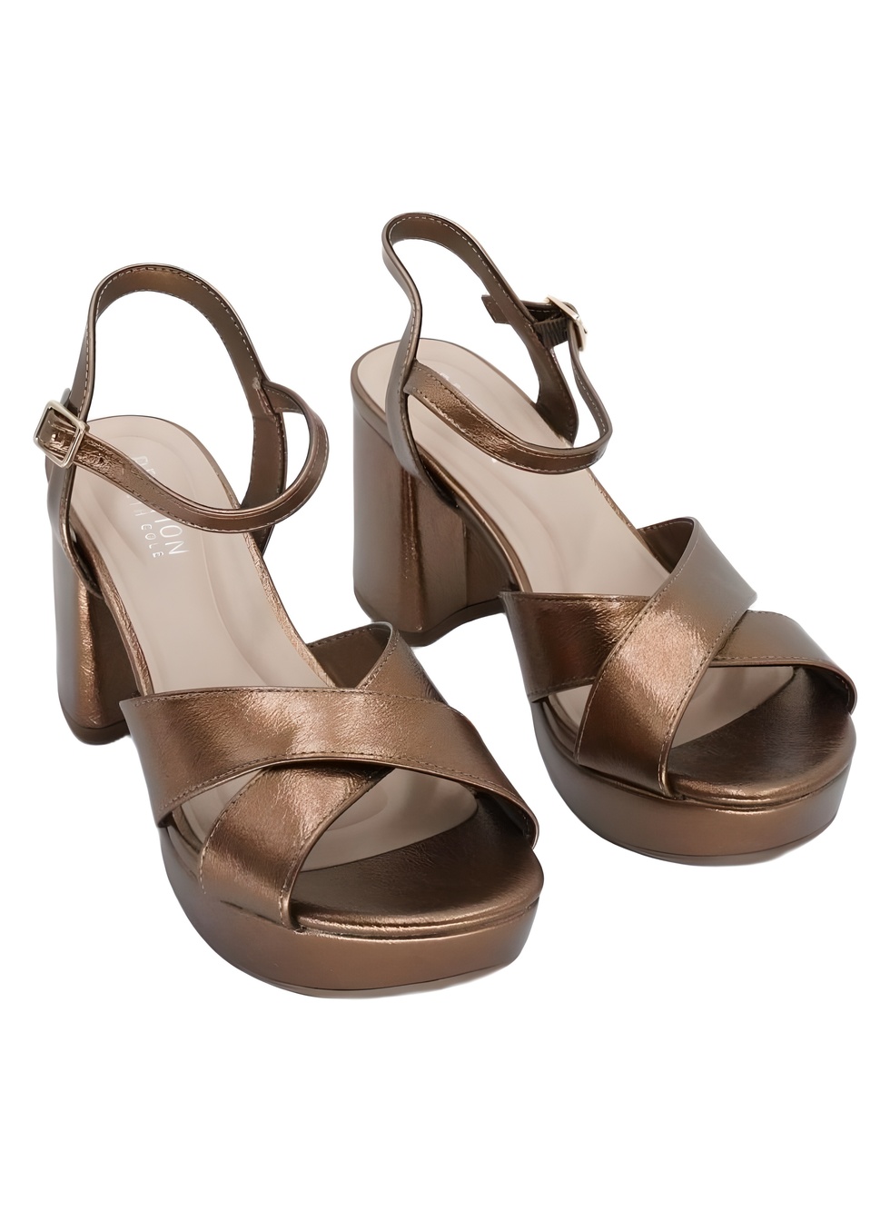 Kenneth Cole Reaction Reeva Bronze Metallic Platform Block Heel Size 7M